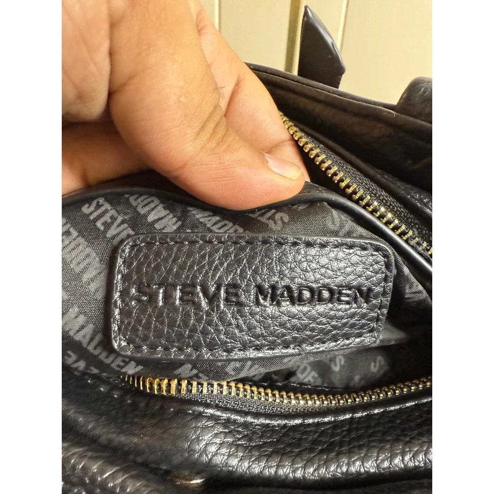 Steve Madden Satchel Handbag Women's Black Purse with Floral‎ Scarf Accent